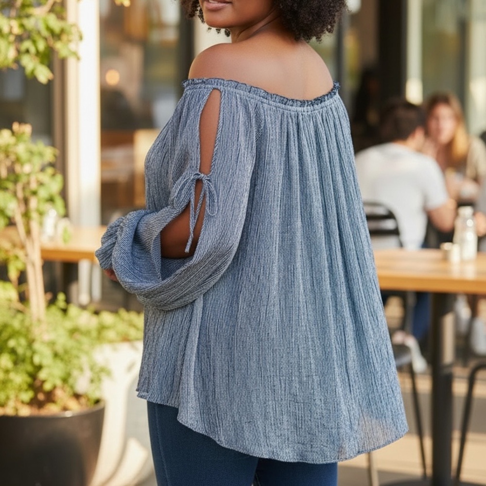 American Eagle Outfitters Off-Shoulder Gray Blouse - Picture 2 of 4
